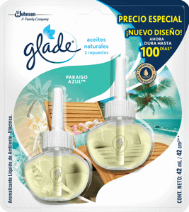 Ambientador Glade Plugins Aceite Blister x2 ambientadores x21ml Paraíso Azul