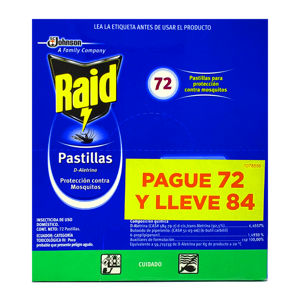 Raid Repelente En Pastilla Para Insectos Voladores 84 Repuestos x100gr