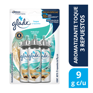 Ambientador Glade Toque Blister Paraiso Azul x 9 gr x 3 Uds