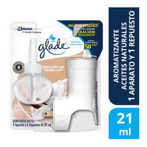 Glade Ambientador Aceites Naturales Abrazos De Vainilla Unidad + 1 Repuesto x21ml