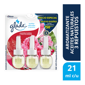 Glade Ambientador Aceites Naturales Repuesto X3 Alegría Floral Y Frutos Rojos x21ml