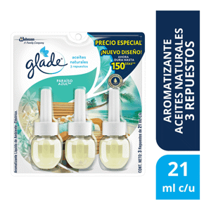 Glade Ambientador Aceites Naturales Repuesto x3 Paraíso Azul x21ml PE