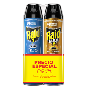 Insecticida Aerosol Raid Elimina Voladores 285ml + Raid Max 285ml