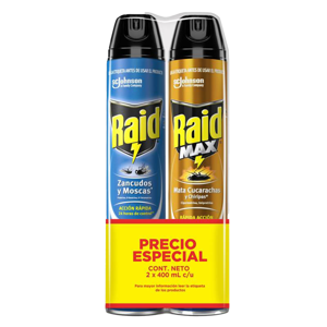 Insecticida Aerosol Raid Elimina Voladores 400ml + Raid Max 400ml