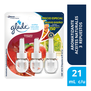 Ambientador Glade Plugins Aceite Blister x3 Ambientadores x21ml Manzana y Canela