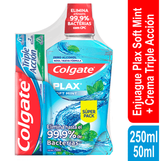 Oferta(Enjuague Bucal Colgate Plax Soft Mint x12Un x250ml + Crema Triple Acción x50ml)