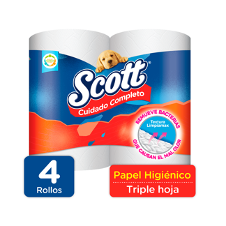 Papel Higiénico Scott Cuidado Completo Triple Hoja x4 Rollos x254mts