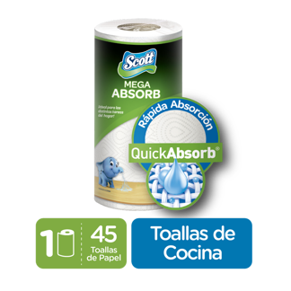 Toalla De Cocina Desechable Scott Mega Absorb x1 Rollo x45 Hojas