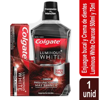 Oferta(Enjuague Colgate Luminous White Carbón x500ml+Crema Dental Colgate Luminous White x75ml)