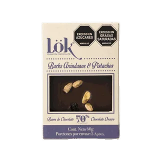 Chocolate Bark Lok 70% Arandanos Y Pistacho x60gr